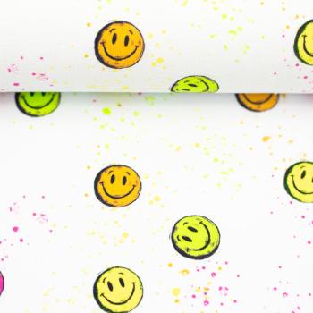 Preview: Baumwolljersey Happy bunte Smileys auf Weiß by Swafing von Christiane Zielinski